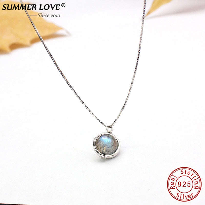 Genuine S925 Sterling Silver Labradorite Pendant Necklace For Women Fine Jewelry Nature Stone Handmade bijoux femme