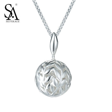 Genuine Sterling Silver Suspension Necklaces for Women Hollow Leaf & Ball Wedding Pendant Necklaces Silver 925 Jewelry girl gift