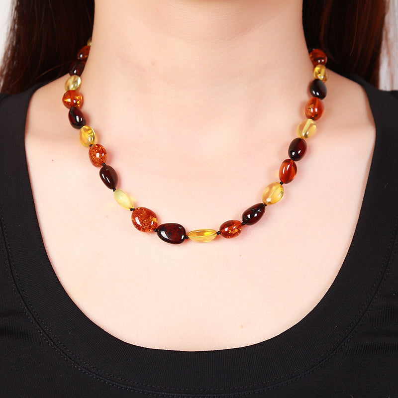 Genuine luxury brand pure 100% natural Baltic amber beeswax multi-treasure necklace multi-color mixed wild fashion