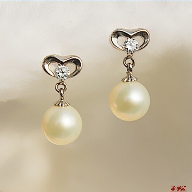 Genuine pearl earrings round pearl Korean women 925 Sterling Silver Earrings diy real Obsidian silver jewelry mujer moda