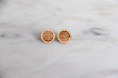 Geometric Engraved Earrings Round Stud Double Circle Earrings Wooden Earring Handmade Earrings X 1 Pair