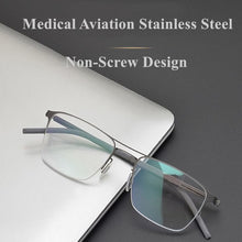 Carica l&#39;immagine nel visualizzatore di Gallery, German Brand Glasses Frame Men Semi-Rim Structure Medical Aviation Stainless Steel Eyeglasses Women Light Spectacle Jessica
