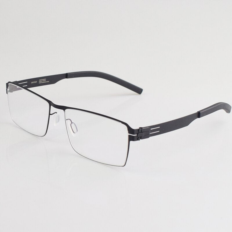 German style screw less spectacle frame thin steel black frame full frame optical myopia glasses