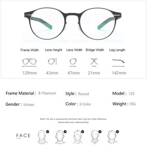 Germany Brand Designer Glasses Frame Men Super Thin Medical Aviation Stainless Steel Full Rim Round Eyeglasses Women Spectacle