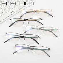 Carica l&#39;immagine nel visualizzatore di Gallery, Germany Brand Designer Glasses Men Super Thin Medical Aviation Stainless Steel Half Rim Square Eyeglasses Women Spectacle Frame