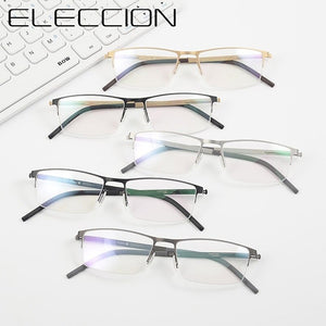 Germany Brand Designer Glasses Men Super Thin Medical Aviation Stainless Steel Half Rim Square Eyeglasses Women Spectacle Frame