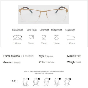 Germany Brand Designer Glasses Men Super Thin Medical Aviation Stainless Steel Half Rim Square Eyeglasses Women Spectacle Frame