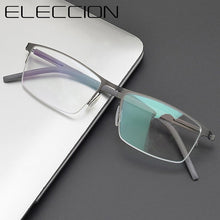 Carica l&#39;immagine nel visualizzatore di Gallery, Germany Brand Designer Glasses Men Super Thin Medical Aviation Stainless Steel Half Rim Square Eyeglasses Women Spectacle Frame