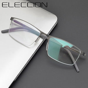 Germany Brand Designer Glasses Men Super Thin Medical Aviation Stainless Steel Half Rim Square Eyeglasses Women Spectacle Frame