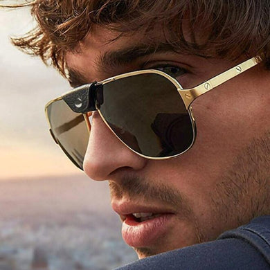Ggovo Brand Designer Men's Metallic Leather Polarized Sunglasses  Sun Glasses For Men UV400 Oculos De Sol