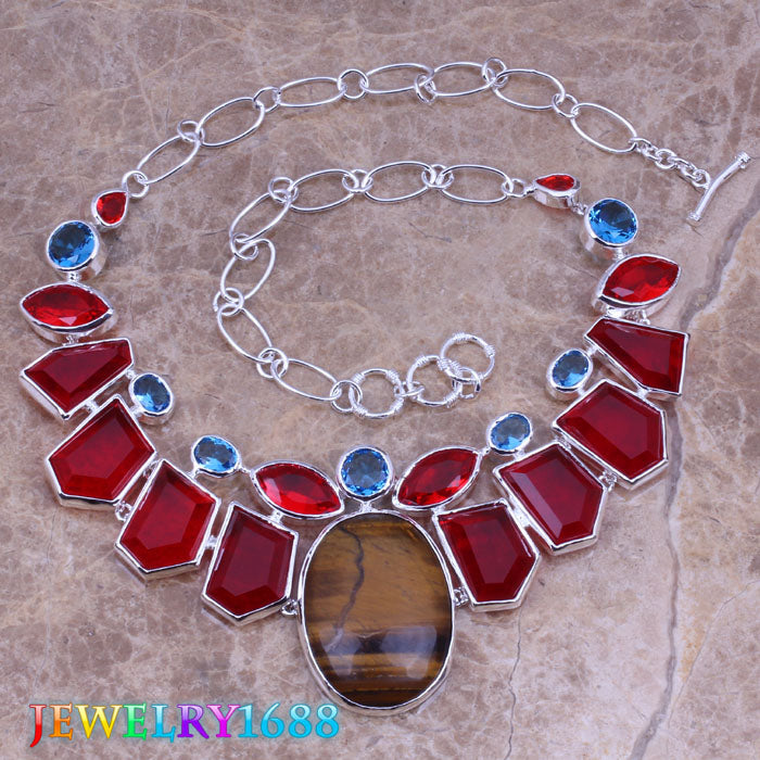 Glaring Brown Natural Stone Red Garnet 925 Sterling Silver Grade Necklace L521