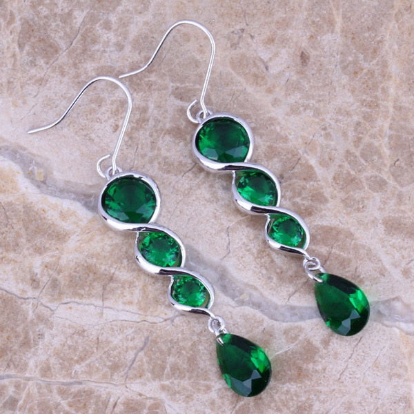 Glaring Green Cubic Zirconia 925 Sterling Silver Drop Dangle Earrings For Women S0211