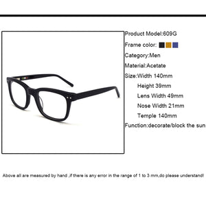 Glasses Eyeglasses Frames Acetate Eyewear Optical Glasses Myopia Prescription Lenses Vintage Men Black Blue 609G