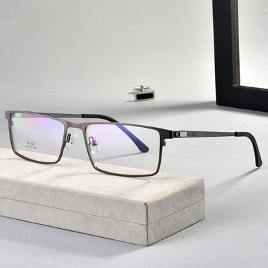 Occhiali per uomo Occhiali con montatura in metallo con montatura intera Occhiali da vista ottici con montatura grande ultraleggera a forma quadrata stile business 