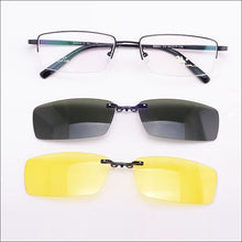 Load image into Gallery viewer, Glasses Frame For Men + 2PCS Magnetic Clip-on Sunglasses UV400 Yellow Polarized Night Vision Goggles Silver Driving Mirror