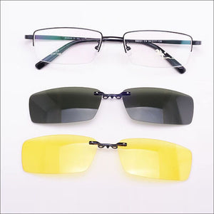 Glasses Frame For Men + 2PCS Magnetic Clip-on Sunglasses UV400 Yellow Polarized Night Vision Goggles Silver Driving Mirror
