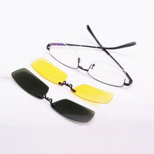 Load image into Gallery viewer, Glasses Frame For Men + 2PCS Magnetic Clip-on Sunglasses UV400 Yellow Polarized Night Vision Goggles Silver Driving Mirror