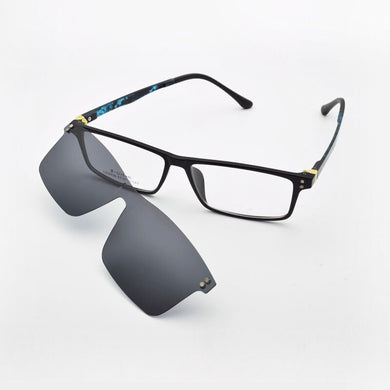 Glasses Frame Male Khaki Spectacles Full Square Frame  Brown Magnet Clips Myopia Eyeglasses Polarized Sunglasses Set Mirror