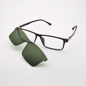 Glasses Frame Male Khaki Spectacles Full Square Frame  Brown Magnet Clips Myopia Eyeglasses Polarized Sunglasses Set Mirror