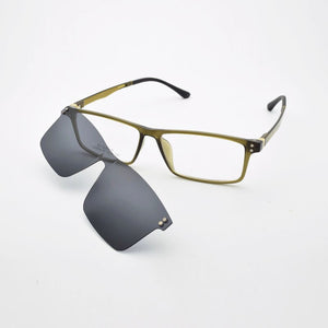 Glasses Frame Male Khaki Spectacles Full Square Frame  Brown Magnet Clips Myopia Eyeglasses Polarized Sunglasses Set Mirror