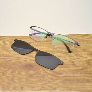 Glasses Half Frame Square Male Wide Face Myopia Eyeglasses With Magnet Polarized Lens Sunglasses UltraLlight  Big Face Driving