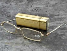 Load image into Gallery viewer, Glasses Material Lenses Foldable Antenna Reading Glasses with Golden Case +0.75 +1 +1.5 +1.75 +2 +2.25 +2.5 +2.75 +3 +3.5 +4