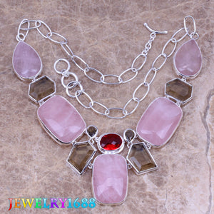 Gleaming Pink Natural Stone Gr Morganite 925 Sterling Silver Grade Necklace L696