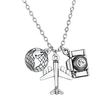 Load image into Gallery viewer, Globe Earth Airplane Keychain Camera Passport Compass Pendant Wanderlust Travelers Necklace Travel Bangle Bracelet Jewelry Gifts