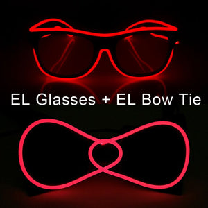 Glowing EL Wire Glasses Neon Party Unisex Apparel Accessories LED Bow Tie Sunglasses For Festive Dance Party Decor