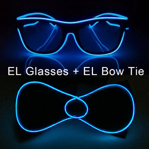 Glowing EL Wire Glasses Neon Party Unisex Apparel Accessories LED Bow Tie Sunglasses For Festive Dance Party Decor