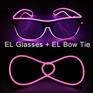 Glowing EL Wire Glasses Neon Party Unisex Apparel Accessories LED Bow Tie Sunglasses For Festive Dance Party Decor