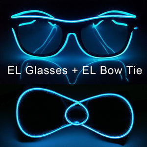 Glowing EL Wire Glasses Neon Party Unisex Apparel Accessories LED Bow Tie Sunglasses For Festive Dance Party Decor