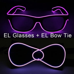 Glowing EL Wire Glasses Neon Party Unisex Apparel Accessories LED Bow Tie Sunglasses For Festive Dance Party Decor