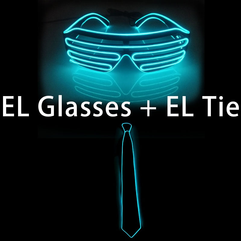 Glowing EL Wire Tie Dance Party Supplies Flashing Shutters Glasses Neon Light Sunglasses For Halloween Christmas
