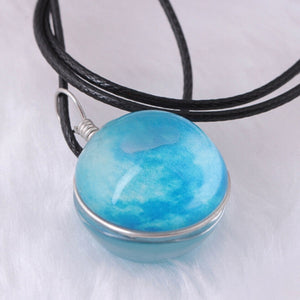Glowing In The Dark Galaxy Moon Pendant Necklace For Women Jewelry Luminous Necklace Vintage Silver Color Chain