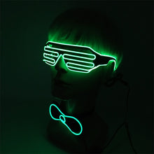 Load image into Gallery viewer, Glowing Neon Light Bow Tie And Shutters Glasses Costume Accessories Luminous EL Wire Sunglasses For Halloween Christmas Party
