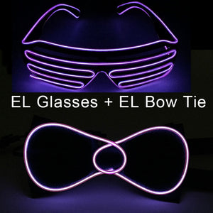 Glowing Neon Light Bow Tie And Shutters Glasses Costume Accessories Luminous EL Wire Sunglasses For Halloween Christmas Party