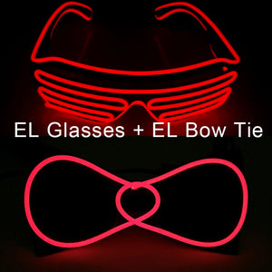 Glowing Neon Light Bow Tie And Shutters Glasses Costume Accessories Luminous EL Wire Sunglasses For Halloween Christmas Party