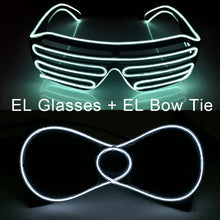 Load image into Gallery viewer, Glowing Neon Light Bow Tie And Shutters Glasses Costume Accessories Luminous EL Wire Sunglasses For Halloween Christmas Party