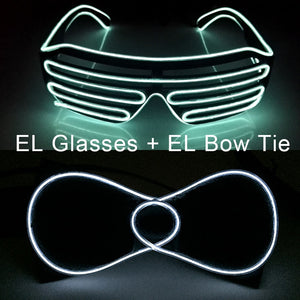 Glowing Neon Light Bow Tie And Shutters Glasses Costume Accessories Luminous EL Wire Sunglasses For Halloween Christmas Party