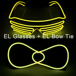 Glowing Neon Light Bow Tie And Shutters Glasses Costume Accessories Luminous EL Wire Sunglasses For Halloween Christmas Party