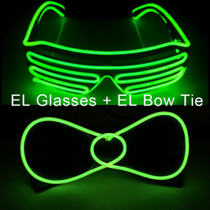 Glowing Neon Light Bow Tie And Shutters Glasses Costume Accessories Luminous EL Wire Sunglasses For Halloween Christmas Party