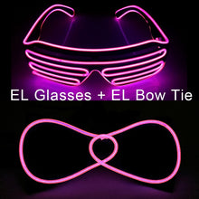Load image into Gallery viewer, Glowing Neon Light Bow Tie And Shutters Glasses Costume Accessories Luminous EL Wire Sunglasses For Halloween Christmas Party