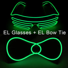 Load image into Gallery viewer, Glowing Neon Light Bow Tie And Shutters Glasses Costume Accessories Luminous EL Wire Sunglasses For Halloween Christmas Party