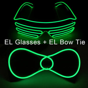 Glowing Neon Light Bow Tie And Shutters Glasses Costume Accessories Luminous EL Wire Sunglasses For Halloween Christmas Party