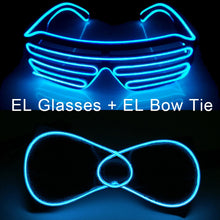 Load image into Gallery viewer, Glowing Neon Light Bow Tie And Shutters Glasses Costume Accessories Luminous EL Wire Sunglasses For Halloween Christmas Party