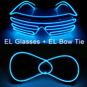 Glowing Neon Light Bow Tie And Shutters Glasses Costume Accessories Luminous EL Wire Sunglasses For Halloween Christmas Party