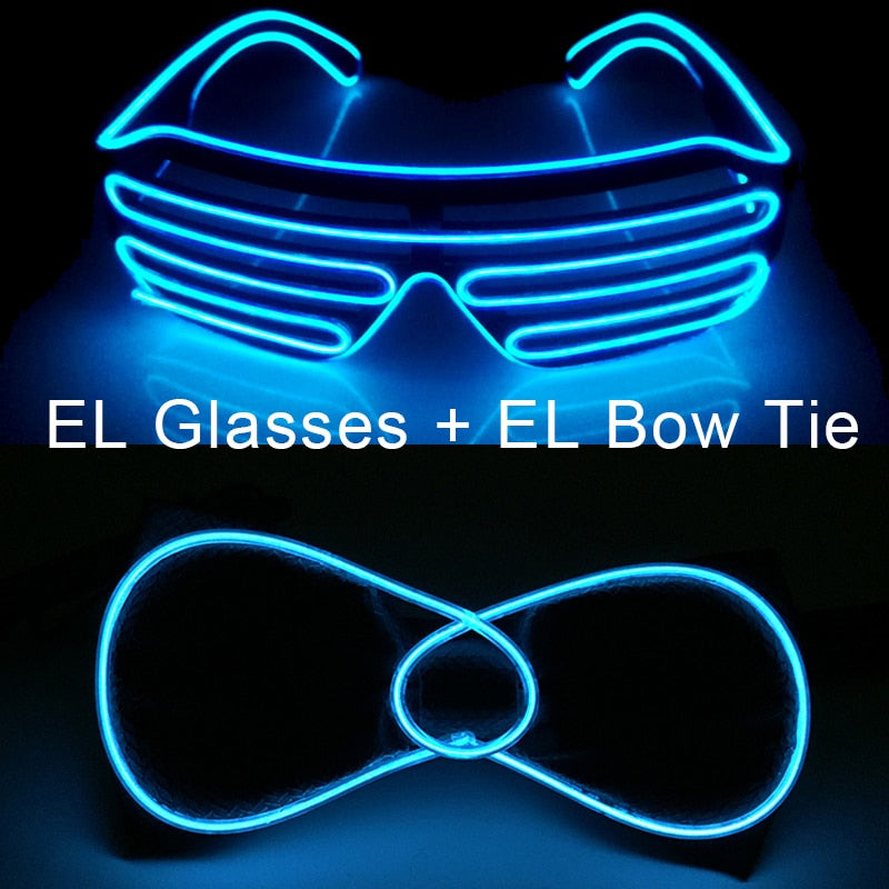 Glowing Neon Light Bow Tie And Shutters Glasses Costume Accessories Luminous EL Wire Sunglasses For Halloween Christmas Party