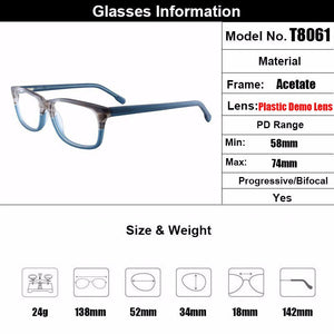 Gmei Optical Acetate Rectangular Full Rim Men's Prescription Glasses Frames Women Myopia Optical Frame With Spring Hinges T8061