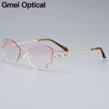 Load image into Gallery viewer, Gmei Optical Alloy Women Golden Rimless Glasses Frame Z2872 With Cat Style Diamond Trimming Cut Gradient Pink Tinted Plano Lens